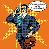 super businessman answering phone call