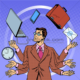 Time management businessman gadgets business concept
