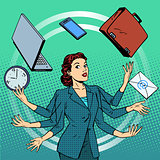 Businesswoman many hands business idea time management