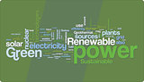 Green power word cloud illustration. Graphic tag collection