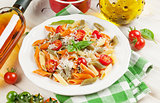 Colorful pasta and and white wine