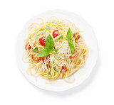 Spaghetti pasta with tomatoes and basil
