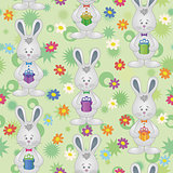 Seamless pattern, Easter Bunnies with gift boxes