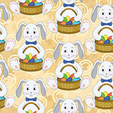 Seamless pattern, Bunnies with Easter eggs
