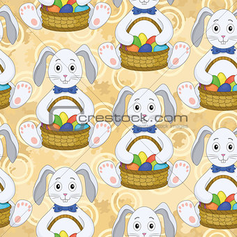 Seamless pattern, Bunnies with Easter eggs