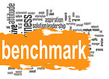 Benchmark word cloud with orange banner