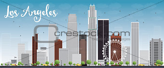 Los Angeles Skyline with Grey Buildings and Blue Sky.