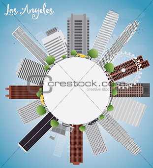 Los Angeles Skyline with Grey Buildings, Blue Sky and copy space