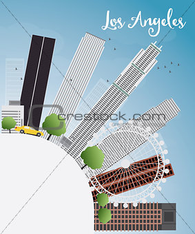 Los Angeles Skyline with Grey Buildings, Blue Sky and copy space