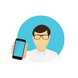 The Man Holding a Mobile Phone. Communication Concept. Vector