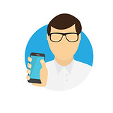 The Man Holding a Mobile Phone. Communication Concept. Vector