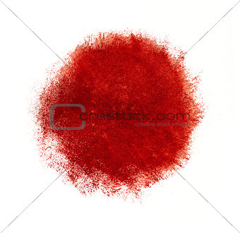 Colorful watercolor circle, red drop on white background.