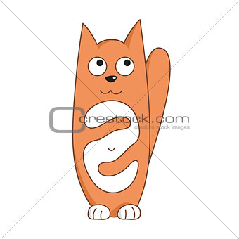 Cartoon kitty, vector illustration of funny cute orange cat with white tummy