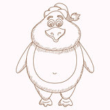 Hand drawn penguin, pencil drawing of fatty penguin