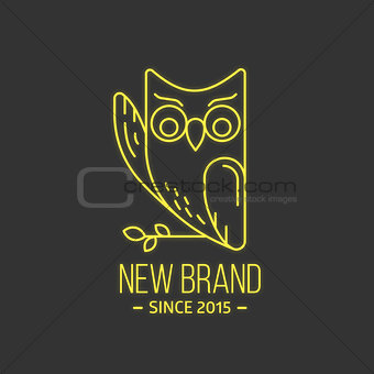 Vintage owl logo in thin line style
