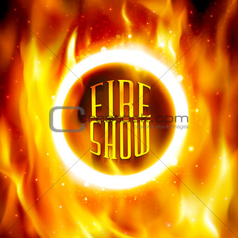 Ring of fire. Vector fiery circle on poster for the circus.