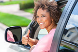 African American Girl Woman Thumbs Up Driving Car