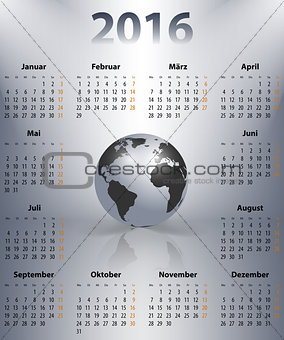 German business calendar for 2016 year