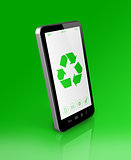 Smartphone with a recycling symbol on screen. ecological concept