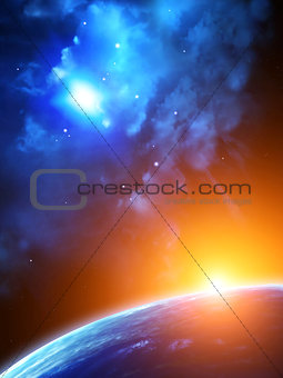Space scene with planets and nebula