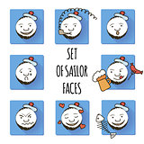 Set of Sailor Faces. Smiles. Fun