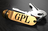 GPL - Bunch of Keys with Text on Golden Keychain.