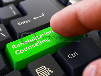 Rehabilitation Counseling Concept. Person Click Keyboard Button.