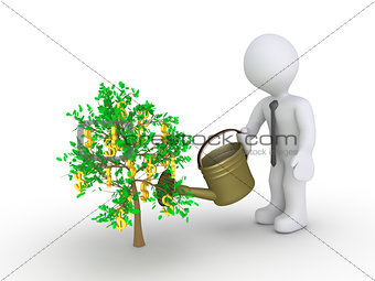 Businessman watering dollar tree