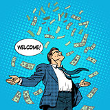 business concept success businessman flying money