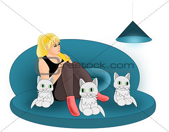 Girl with Cats.