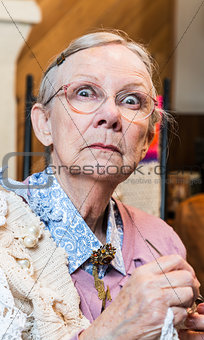 Startled Old Woman with Crochet