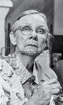 Scared Woman with Crochet