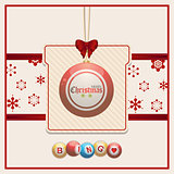 Christmas bingo tag on red and cream background