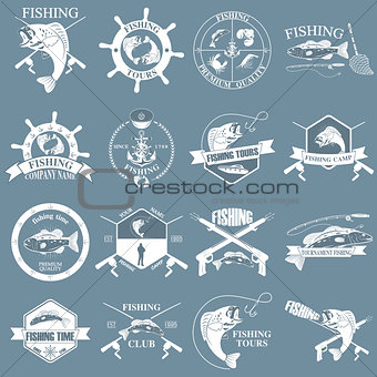 Set of vintage fishing labels, badges and design elements