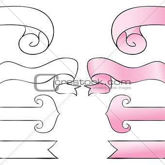 Bookmark set. Pink ribbons on a white background