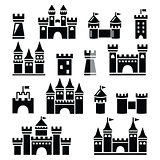 Castle, towers vector icons set