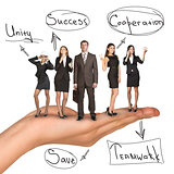 Business people in humans hand with unity idea