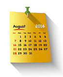 Flat design calendar for august 2016