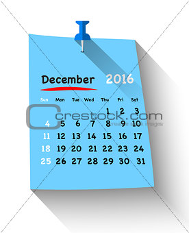Flat design calendar for december 2016