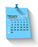 Flat design calendar for february 2016