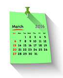 Flat design calendar for march 2016