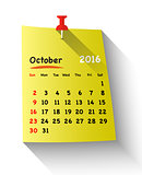 Flat design calendar for october 2016