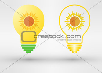 Light bulb with sun. Vector