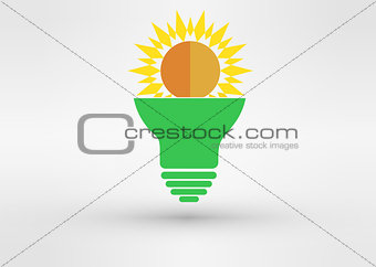 Light green bulb with  sun. Vector