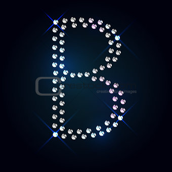 Gems B letter. Shiny diamond font.