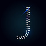 Gems J letter. Shiny diamond font.