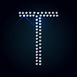 Gems T letter. Shiny diamond font.