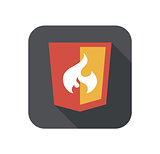 vector illustration of web shield, flame php framework, isolated flat design site development icon on white background