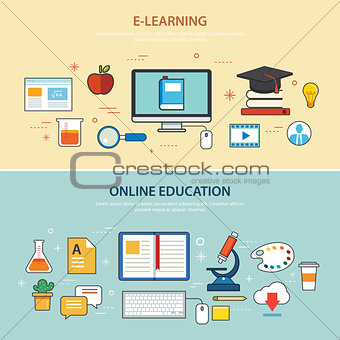 online education and e-learning banner flat design template