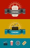 Retro cinematography banners with icons flat design